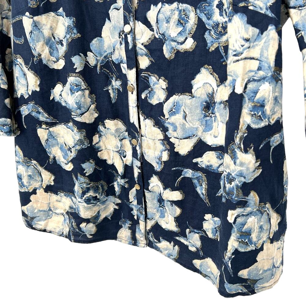 NEW NWT JM Collection SZ 16 100% LINEN Metallic Sparkly Blouse Shirt Top Blue - Picture 7 of 13